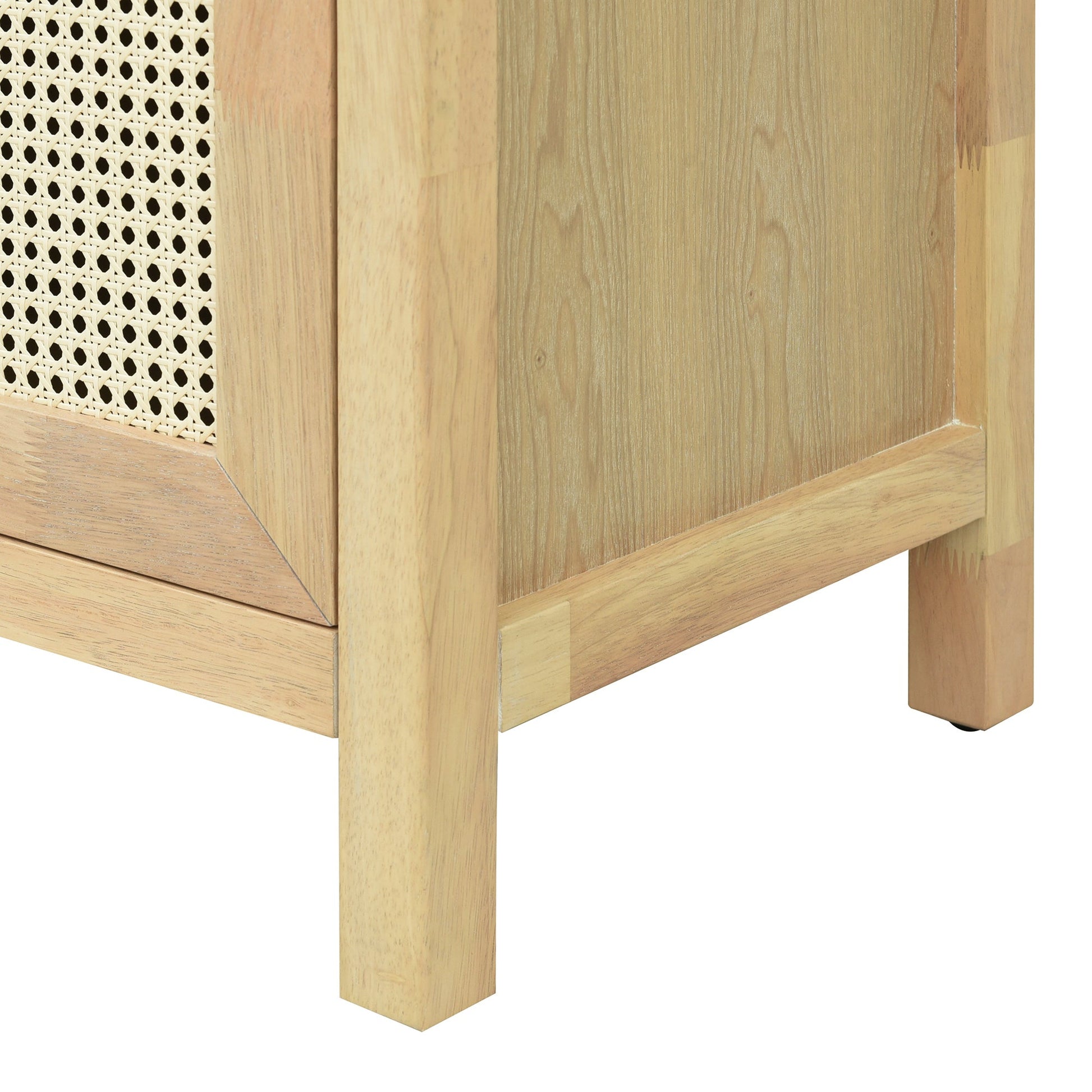 TREXM Bohemian Style Rattan Buffet Storage Cabinet with Solid Wood Frame, Sideboard with 3 - position Adjustable Shelves for Living & Dining Rooms, No - Handle Push - to - Open Design (Natural) - 1st Choice Furniture Direct