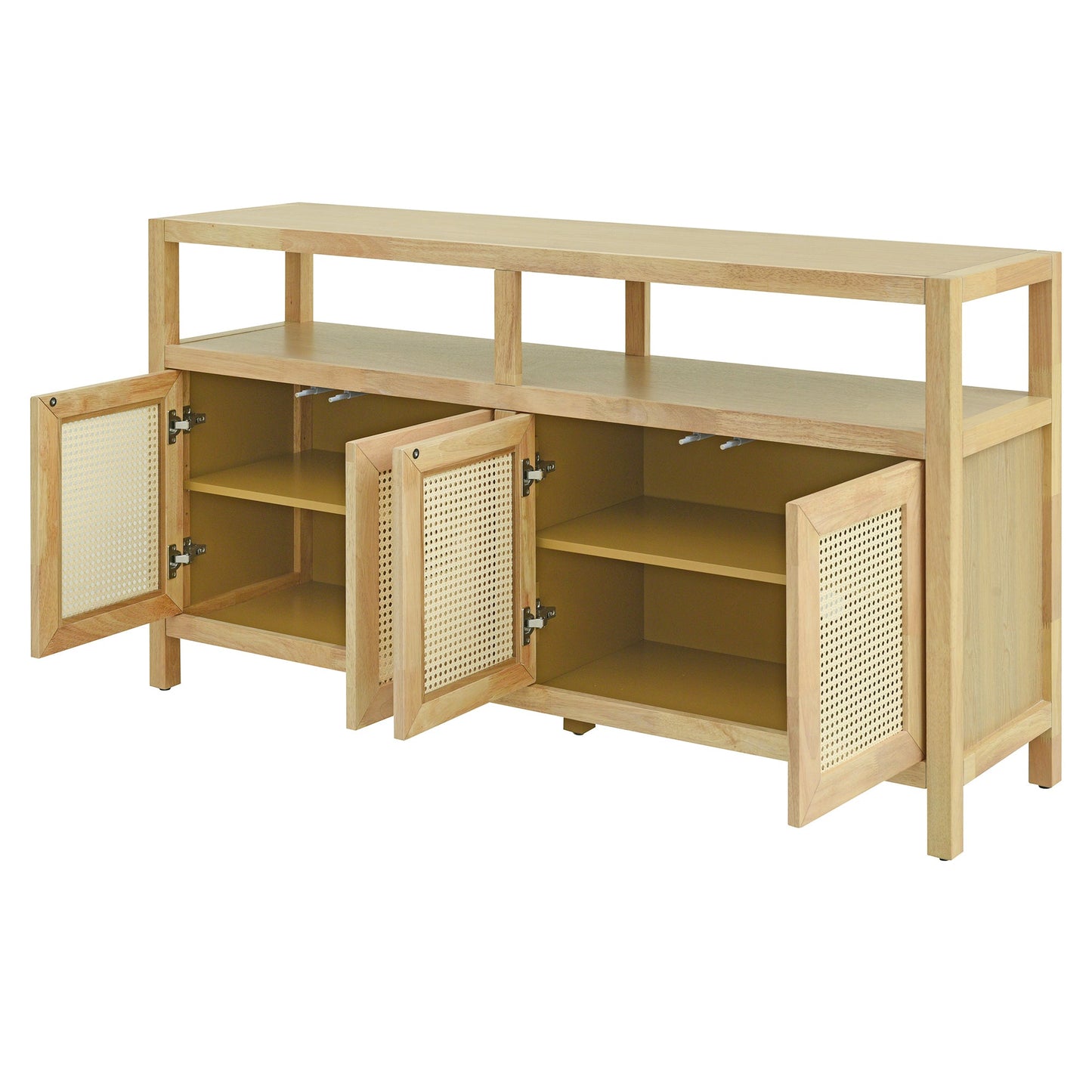 TREXM Bohemian Style Rattan Buffet Storage Cabinet with Solid Wood Frame, Sideboard with 3 - position Adjustable Shelves for Living & Dining Rooms, No - Handle Push - to - Open Design (Natural) - 1st Choice Furniture Direct