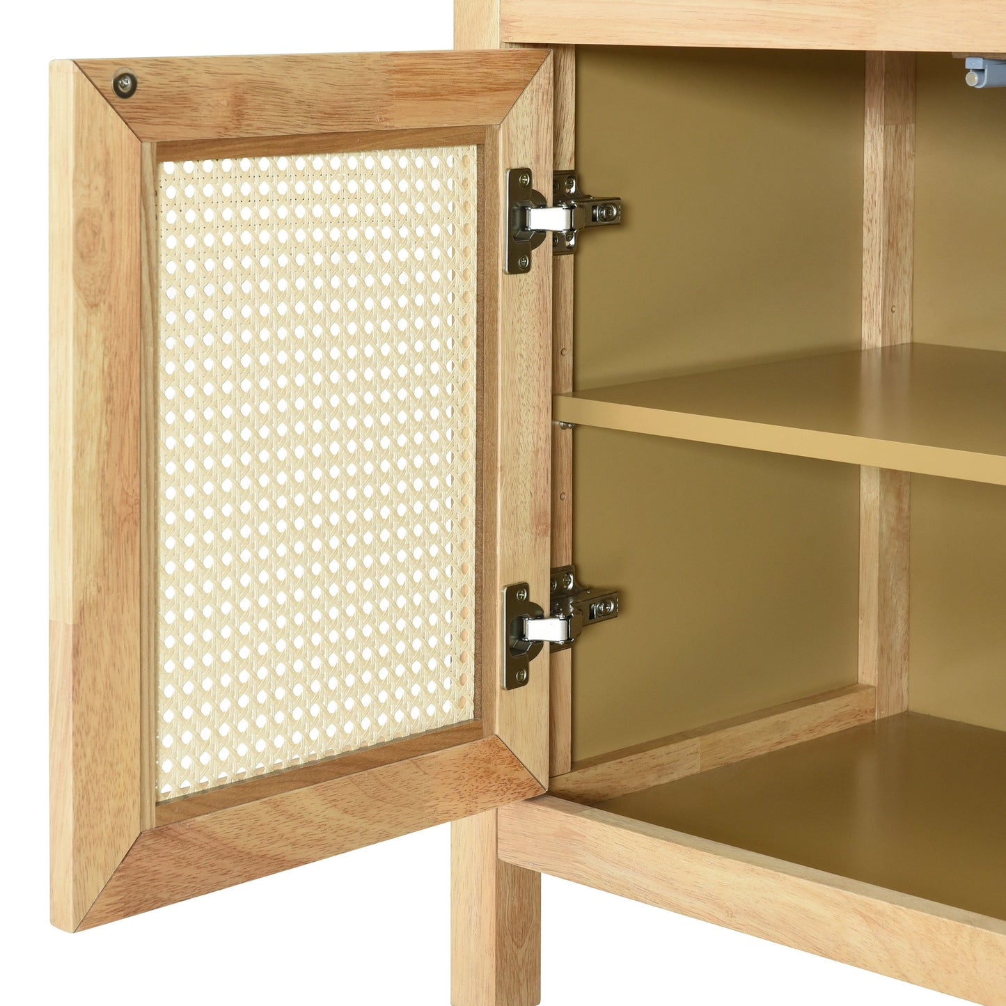 TREXM Bohemian Style Rattan Buffet Storage Cabinet with Solid Wood Frame, Sideboard with 3 - position Adjustable Shelves for Living & Dining Rooms, No - Handle Push - to - Open Design (Natural) - 1st Choice Furniture Direct