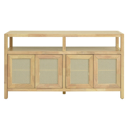 TREXM Bohemian Style Rattan Buffet Storage Cabinet with Solid Wood Frame, Sideboard with 3 - position Adjustable Shelves for Living & Dining Rooms, No - Handle Push - to - Open Design (Natural) - 1st Choice Furniture Direct