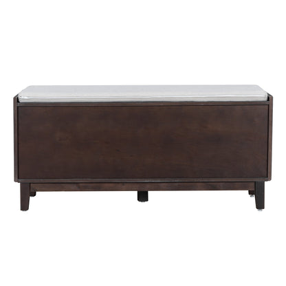 TREXM Boho Rattan Entryway Bench with Storage, Cushioned Shoe Bench with Double Doors, Wooden Shoe Organizer Bench for Entryway and Hallway (Espresso+Beige ) - 1st Choice Furniture Direct
