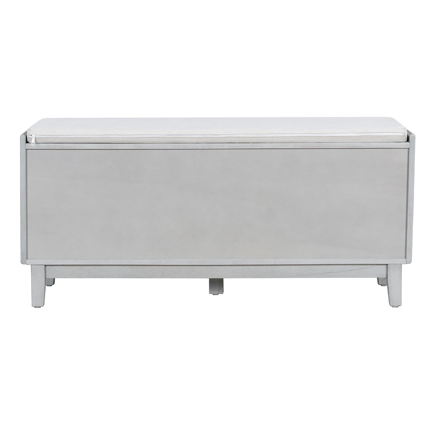 TREXM Boho Rattan Entryway Bench with Storage, Cushioned Shoe Bench with Double Doors, Wooden Shoe Organizer Bench for Entryway and Hallway (Gray Wash+Beige ) - 1st Choice Furniture Direct