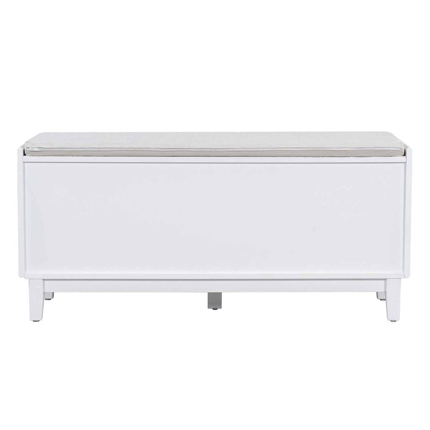 TREXM Boho Rattan Entryway Bench with Storage, Cushioned Shoe Bench with Double Doors, Wooden Shoe Organizer Bench for Entryway and Hallway (White+Beige ) - 1st Choice Furniture Direct