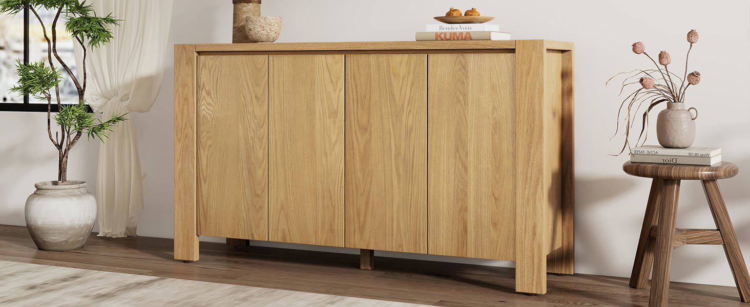 TREXM Buffet Cabinet with Storage, 4 - Door Retro Wood Sideboard with Distressed Finish and Adjustable Shelves for Dining Room, Kitchen, and Living Room (Natural) - 1st Choice Furniture Direct