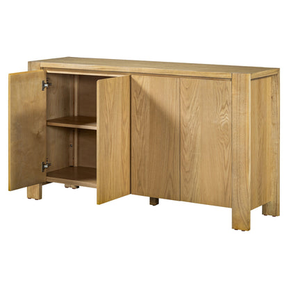 TREXM Buffet Cabinet with Storage, 4 - Door Retro Wood Sideboard with Distressed Finish and Adjustable Shelves for Dining Room, Kitchen, and Living Room (Natural) - 1st Choice Furniture Direct