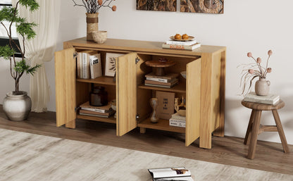 TREXM Buffet Cabinet with Storage, 4 - Door Retro Wood Sideboard with Distressed Finish and Adjustable Shelves for Dining Room, Kitchen, and Living Room (Natural) - 1st Choice Furniture Direct