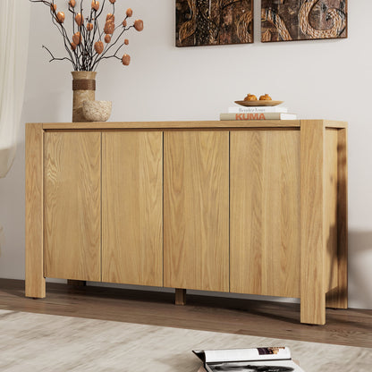 TREXM Buffet Cabinet with Storage, 4 - Door Retro Wood Sideboard with Distressed Finish and Adjustable Shelves for Dining Room, Kitchen, and Living Room (Natural) - 1st Choice Furniture Direct