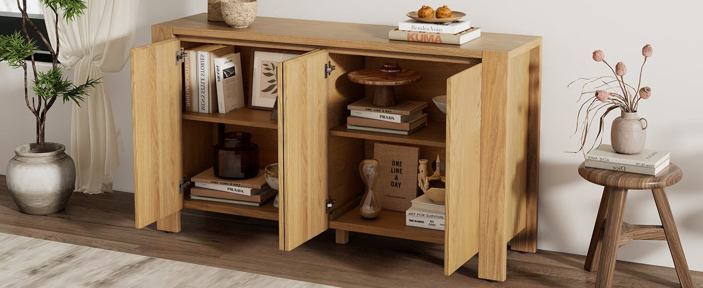 TREXM Buffet Cabinet with Storage, 4 - Door Retro Wood Sideboard with Distressed Finish and Adjustable Shelves for Dining Room, Kitchen, and Living Room (Natural) - 1st Choice Furniture Direct