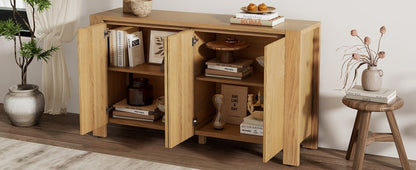 TREXM Buffet Cabinet with Storage, 4 - Door Retro Wood Sideboard with Distressed Finish and Adjustable Shelves for Dining Room, Kitchen, and Living Room (Natural) - 1st Choice Furniture Direct