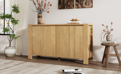 TREXM Buffet Cabinet with Storage, 4 - Door Retro Wood Sideboard with Distressed Finish and Adjustable Shelves for Dining Room, Kitchen, and Living Room (Natural) - 1st Choice Furniture Direct