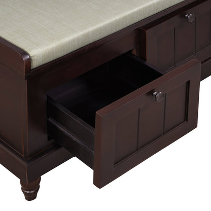 TREXM Classic Shoe Bench with Cushion and Three Drawers, Fluted Entryway Bench with Storage for Living Room, Entryway, and Hallways (Espresso, OLD SKU:N715P207812P ) - 1st Choice Furniture Direct