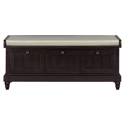 TREXM Classic Shoe Bench with Cushion and Three Drawers, Fluted Entryway Bench with Storage for Living Room, Entryway, and Hallways (Espresso, OLD SKU:N715P207812P ) - 1st Choice Furniture Direct