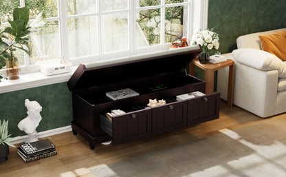 TREXM Classic Shoe Bench with Cushion and Three Drawers, Fluted Entryway Bench with Storage for Living Room, Entryway, and Hallways (Espresso, OLD SKU:N715P207812P ) - 1st Choice Furniture Direct