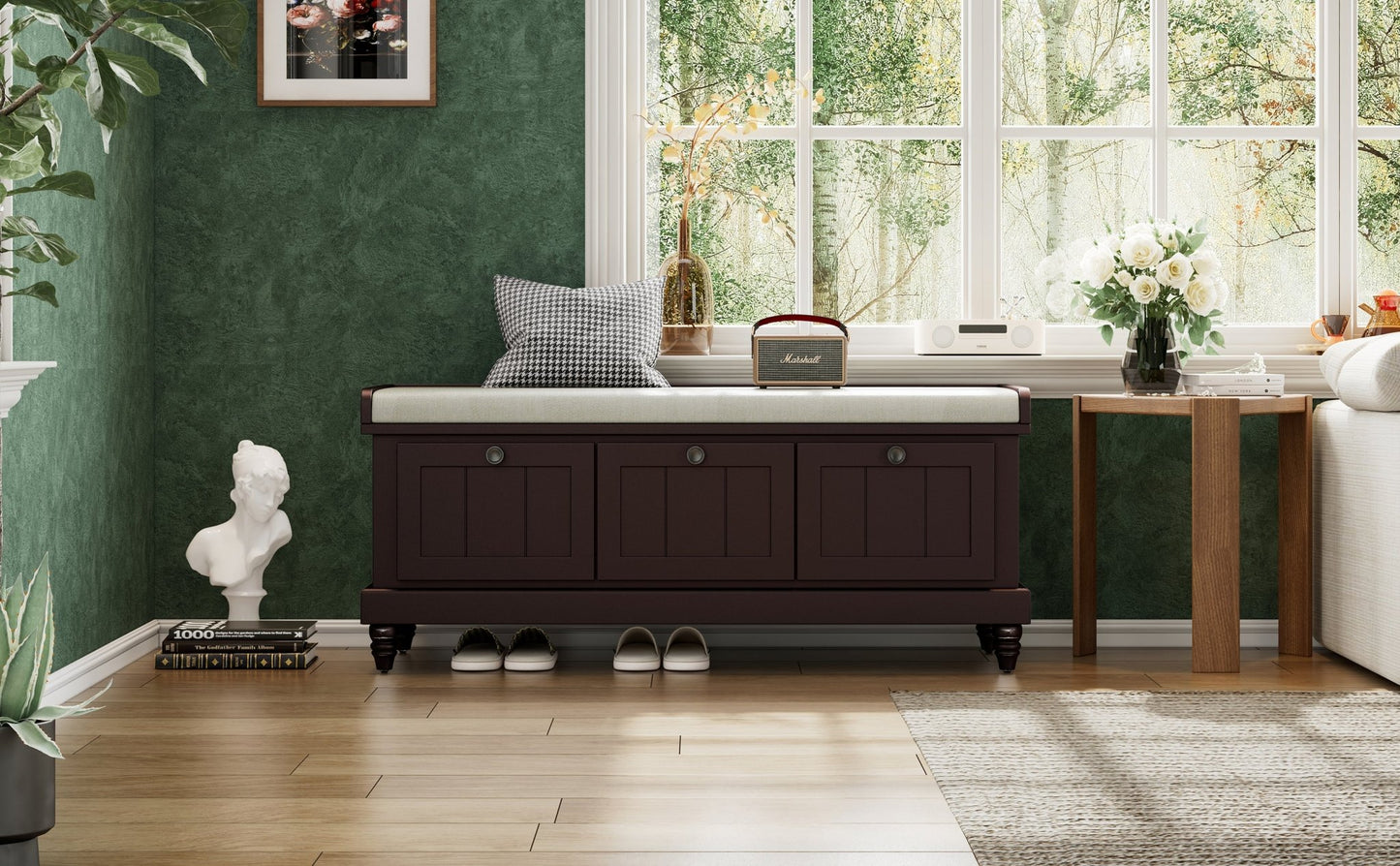TREXM Classic Shoe Bench with Cushion and Three Drawers, Fluted Entryway Bench with Storage for Living Room, Entryway, and Hallways (Espresso, OLD SKU:N715P207812P ) - 1st Choice Furniture Direct