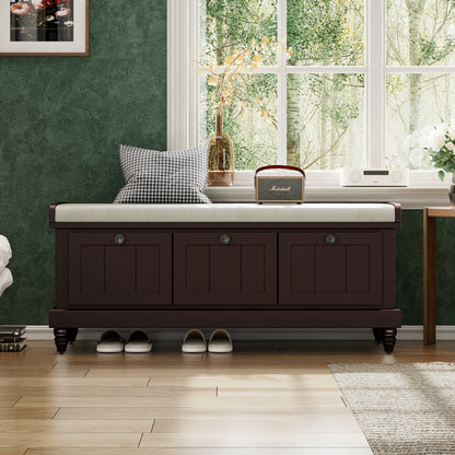 TREXM Classic Shoe Bench with Cushion and Three Drawers, Fluted Entryway Bench with Storage for Living Room, Entryway, and Hallways (Espresso, OLD SKU:N715P207812P ) - 1st Choice Furniture Direct
