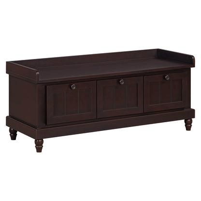 TREXM Classic Shoe Bench with Cushion and Three Drawers, Fluted Entryway Bench with Storage for Living Room, Entryway, and Hallways (Espresso, OLD SKU:N715P207812P ) - 1st Choice Furniture Direct