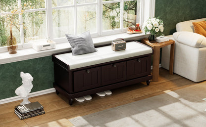 TREXM Classic Shoe Bench with Cushion and Three Drawers, Fluted Entryway Bench with Storage for Living Room, Entryway, and Hallways (Espresso, OLD SKU:N715P207812P ) - 1st Choice Furniture Direct