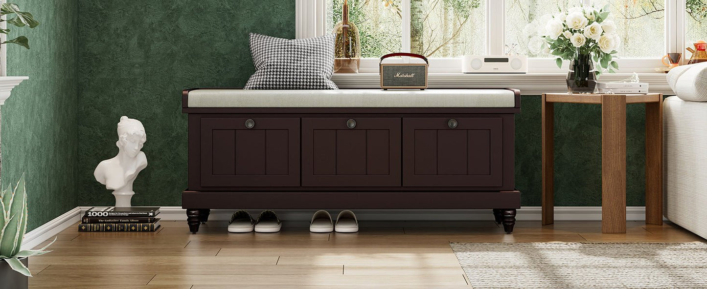 TREXM Classic Shoe Bench with Cushion and Three Drawers, Fluted Entryway Bench with Storage for Living Room, Entryway, and Hallways (Espresso, OLD SKU:N715P207812P ) - 1st Choice Furniture Direct