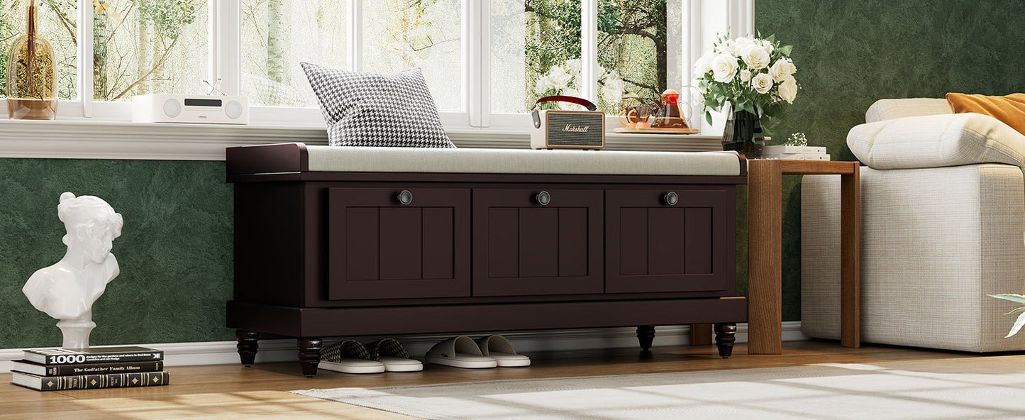 TREXM Classic Shoe Bench with Cushion and Three Drawers, Fluted Entryway Bench with Storage for Living Room, Entryway, and Hallways (Espresso, OLD SKU:N715P207812P ) - 1st Choice Furniture Direct