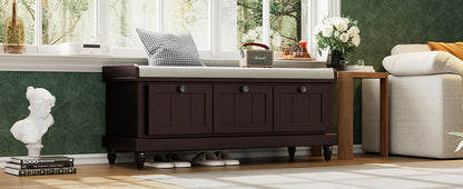 TREXM Classic Shoe Bench with Cushion and Three Drawers, Fluted Entryway Bench with Storage for Living Room, Entryway, and Hallways (Espresso, OLD SKU:N715P207812P ) - 1st Choice Furniture Direct