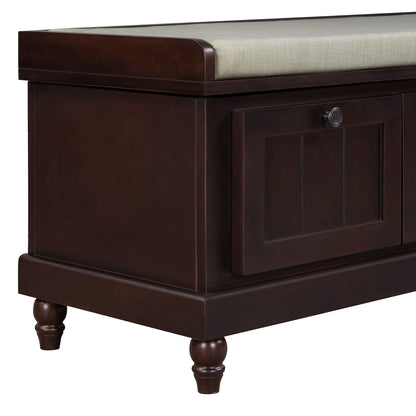 TREXM Classic Shoe Bench with Cushion and Three Drawers, Fluted Entryway Bench with Storage for Living Room, Entryway, and Hallways (Espresso, OLD SKU:N715P207812P ) - 1st Choice Furniture Direct