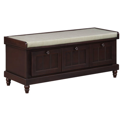 TREXM Classic Shoe Bench with Cushion and Three Drawers, Fluted Entryway Bench with Storage for Living Room, Entryway, and Hallways (Espresso, OLD SKU:N715P207812P ) - 1st Choice Furniture Direct