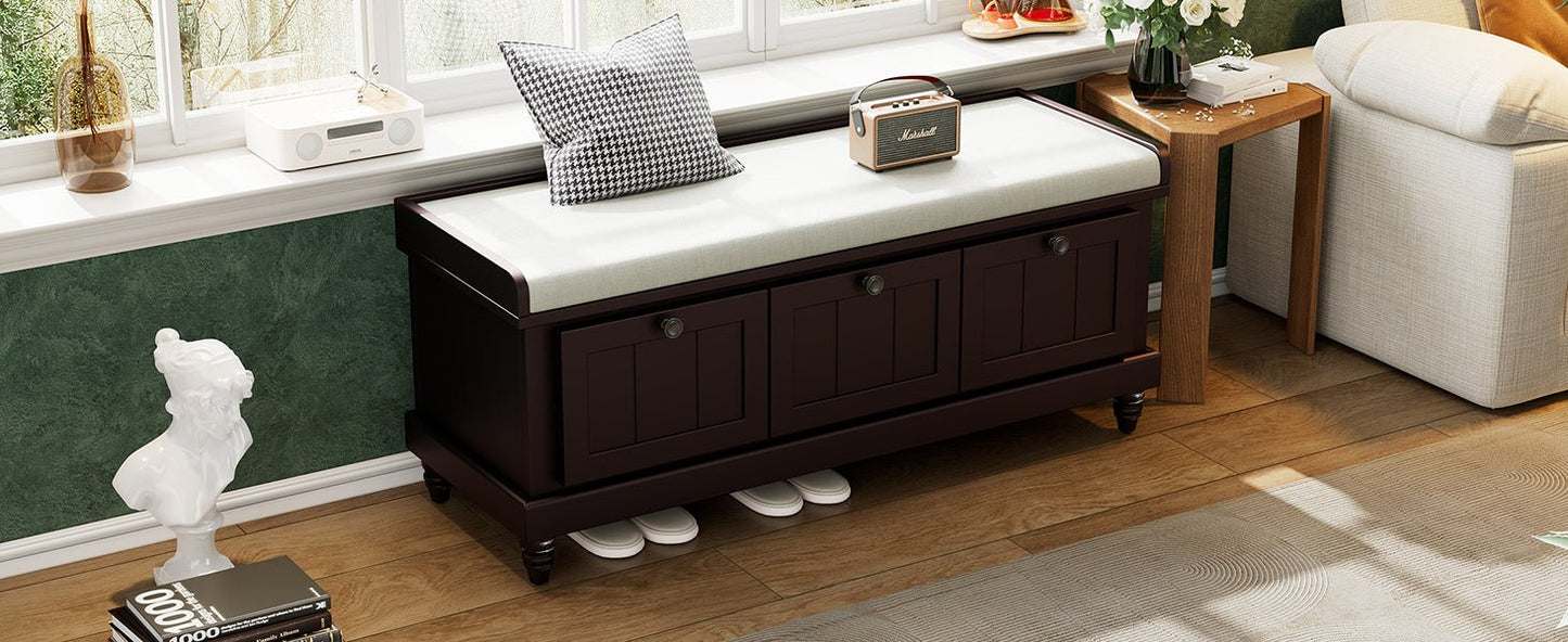 TREXM Classic Shoe Bench with Cushion and Three Drawers, Fluted Entryway Bench with Storage for Living Room, Entryway, and Hallways (Espresso, OLD SKU:N715P207812P ) - 1st Choice Furniture Direct