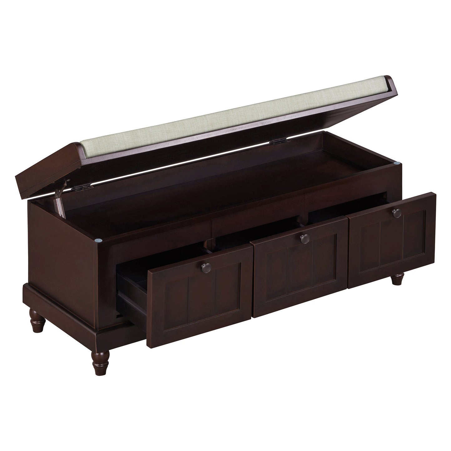 TREXM Classic Shoe Bench with Cushion and Three Drawers, Fluted Entryway Bench with Storage for Living Room, Entryway, and Hallways (Espresso, OLD SKU:N715P207812P ) - 1st Choice Furniture Direct