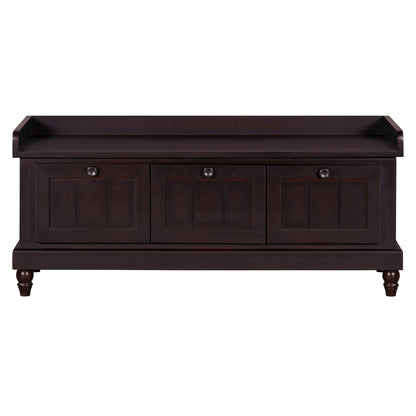 TREXM Classic Shoe Bench with Cushion and Three Drawers, Fluted Entryway Bench with Storage for Living Room, Entryway, and Hallways (Espresso, OLD SKU:N715P207812P ) - 1st Choice Furniture Direct