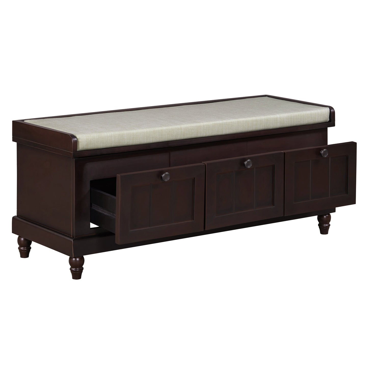 TREXM Classic Shoe Bench with Cushion and Three Drawers, Fluted Entryway Bench with Storage for Living Room, Entryway, and Hallways (Espresso, OLD SKU:N715P207812P ) - 1st Choice Furniture Direct