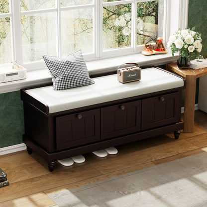 TREXM Classic Shoe Bench with Cushion and Three Drawers, Fluted Entryway Bench with Storage for Living Room, Entryway, and Hallways (Espresso, OLD SKU:N715P207812P ) - 1st Choice Furniture Direct