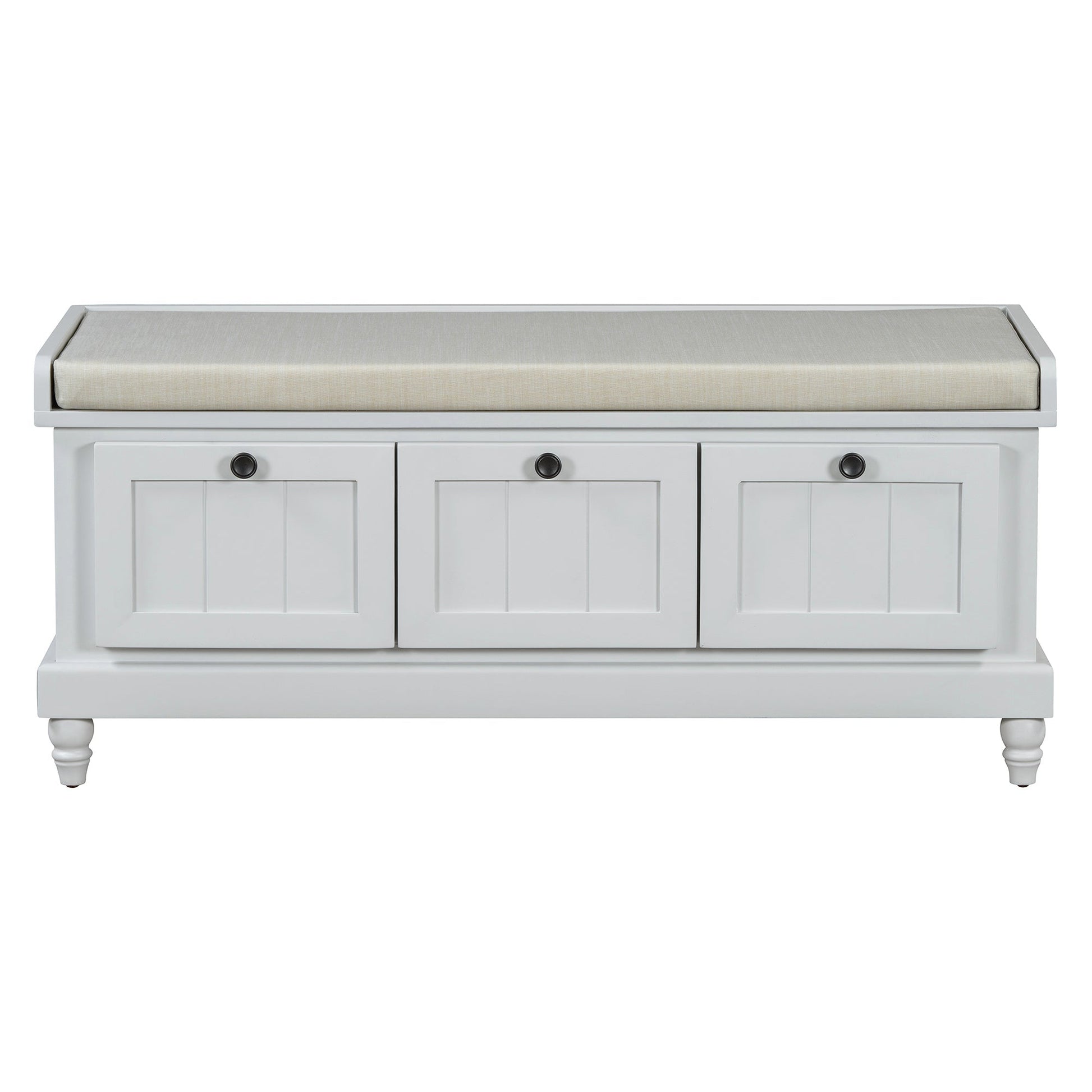 TREXM Classic Shoe Bench with Cushion and Three Drawers, Fluted Entryway Bench with Storage for Living Room, Entryway, and Hallways (Light Gray, OLD SKU: N715P207812E ) - 1st Choice Furniture Direct