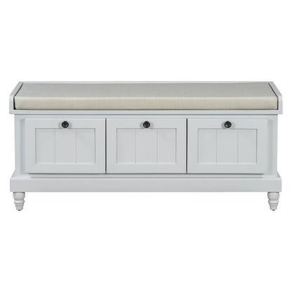 TREXM Classic Shoe Bench with Cushion and Three Drawers, Fluted Entryway Bench with Storage for Living Room, Entryway, and Hallways (Light Gray, OLD SKU: N715P207812E ) - 1st Choice Furniture Direct
