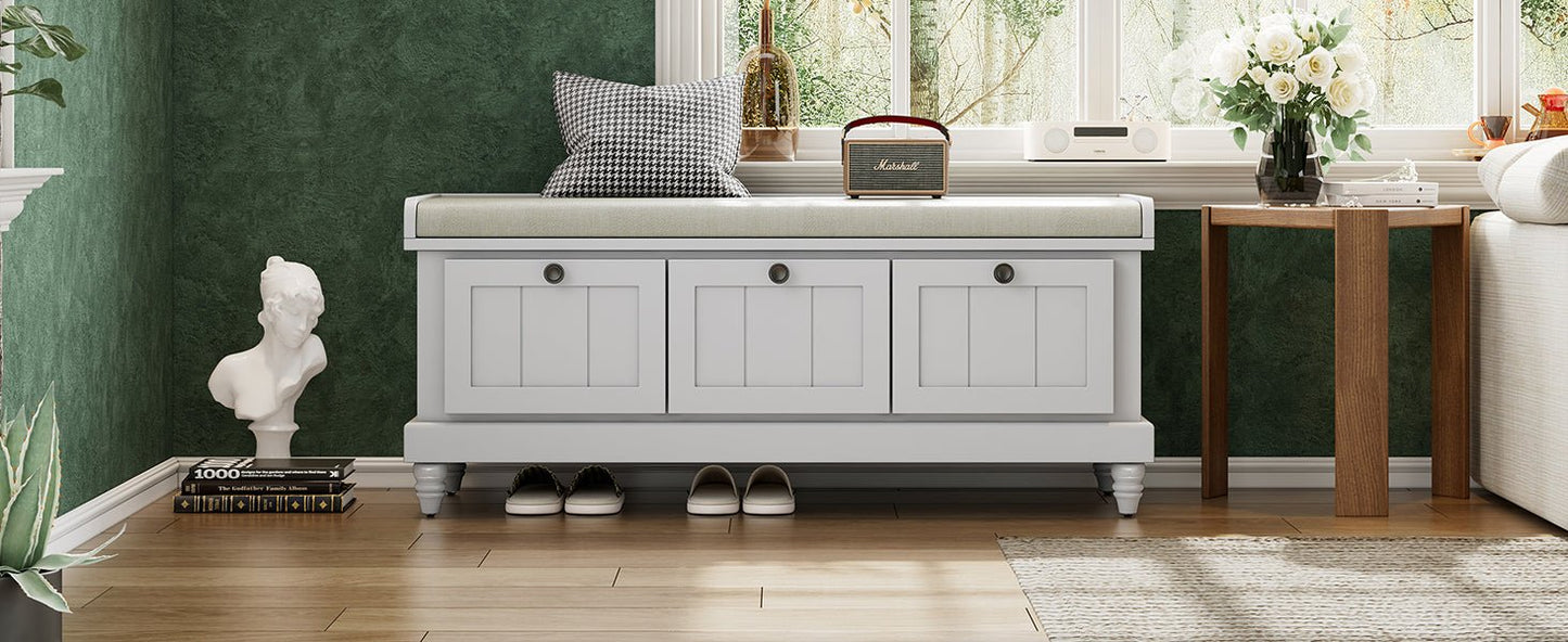 TREXM Classic Shoe Bench with Cushion and Three Drawers, Fluted Entryway Bench with Storage for Living Room, Entryway, and Hallways (Light Gray, OLD SKU: N715P207812E ) - 1st Choice Furniture Direct