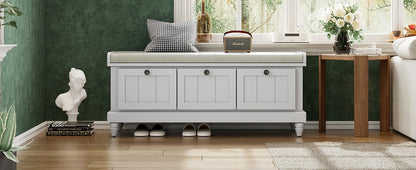 TREXM Classic Shoe Bench with Cushion and Three Drawers, Fluted Entryway Bench with Storage for Living Room, Entryway, and Hallways (Light Gray, OLD SKU: N715P207812E ) - 1st Choice Furniture Direct