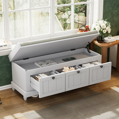 TREXM Classic Shoe Bench with Cushion and Three Drawers, Fluted Entryway Bench with Storage for Living Room, Entryway, and Hallways (Light Gray, OLD SKU: N715P207812E ) - 1st Choice Furniture Direct