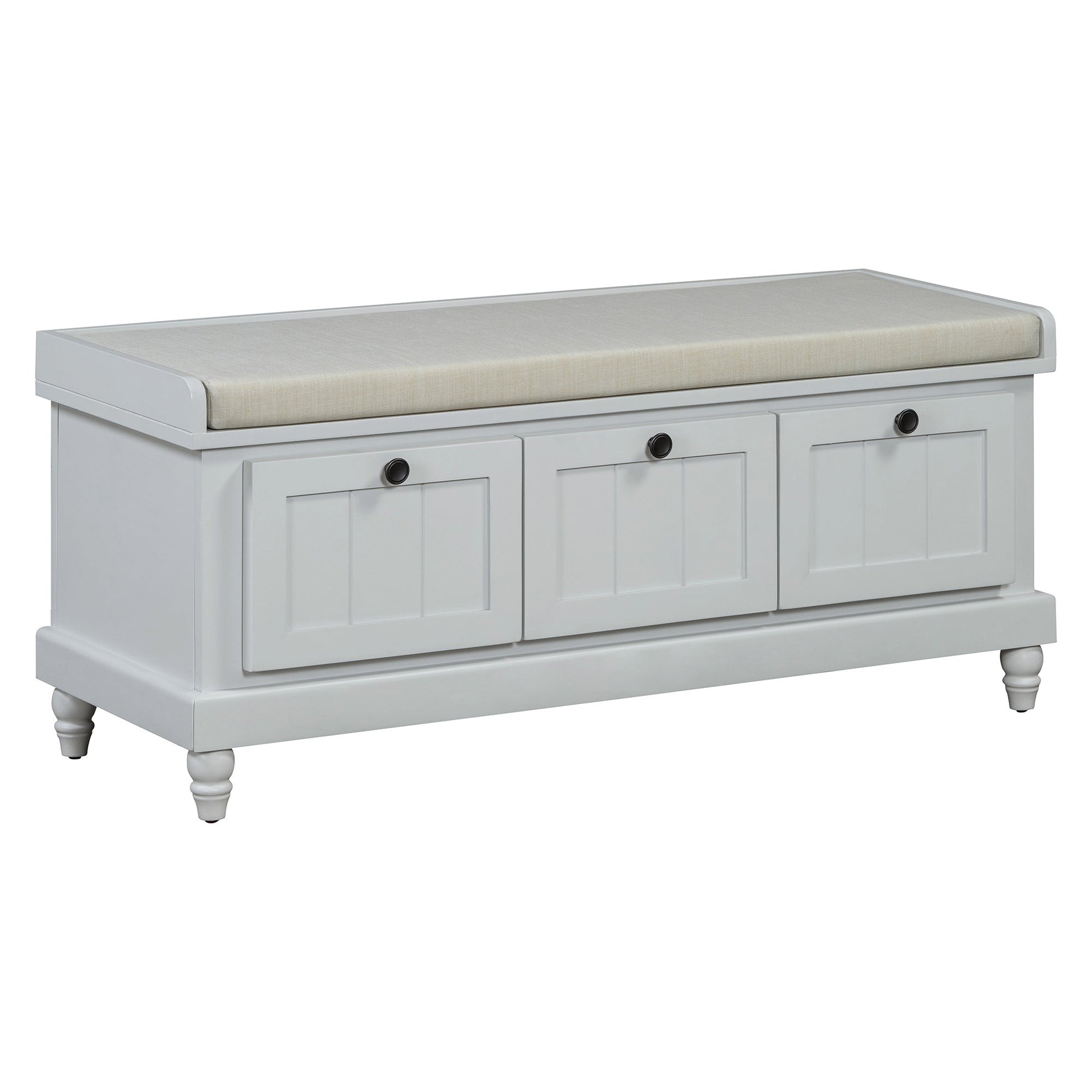 TREXM Classic Shoe Bench with Cushion and Three Drawers, Fluted Entryway Bench with Storage for Living Room, Entryway, and Hallways (Light Gray, OLD SKU: N715P207812E ) - 1st Choice Furniture Direct