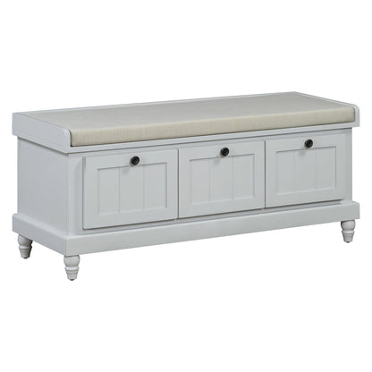 TREXM Classic Shoe Bench with Cushion and Three Drawers, Fluted Entryway Bench with Storage for Living Room, Entryway, and Hallways (Light Gray, OLD SKU: N715P207812E ) - 1st Choice Furniture Direct