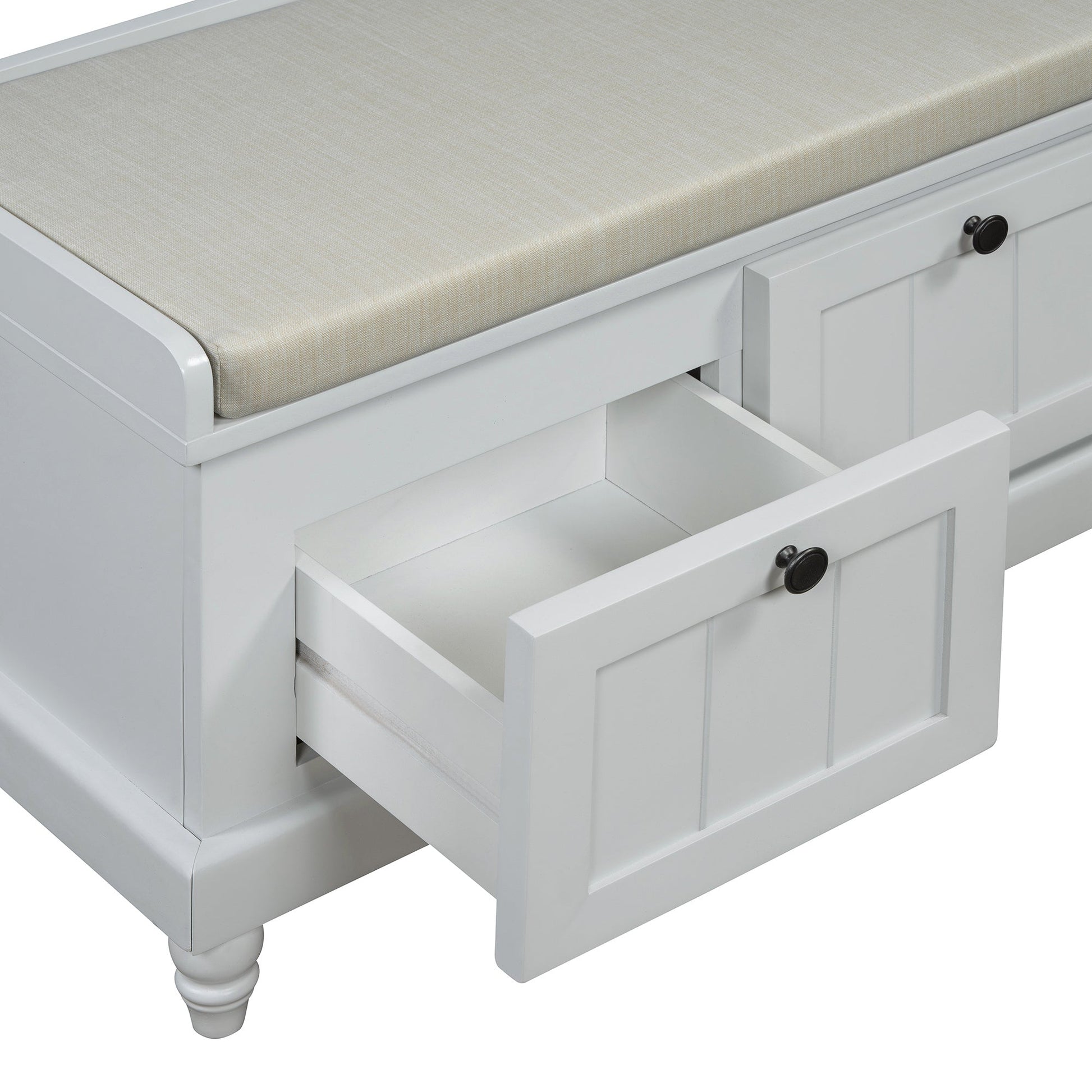 TREXM Classic Shoe Bench with Cushion and Three Drawers, Fluted Entryway Bench with Storage for Living Room, Entryway, and Hallways (Light Gray, OLD SKU: N715P207812E ) - 1st Choice Furniture Direct