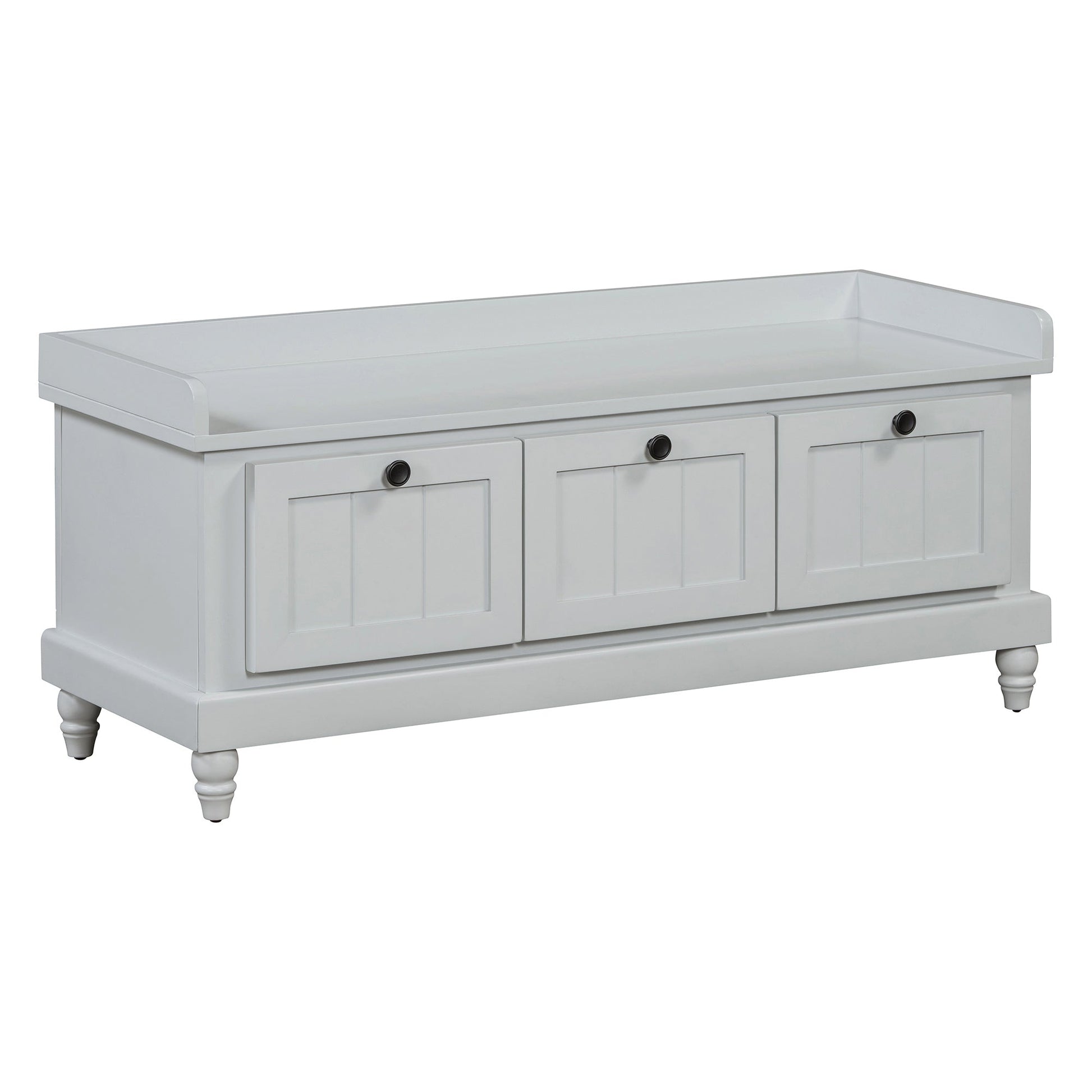 TREXM Classic Shoe Bench with Cushion and Three Drawers, Fluted Entryway Bench with Storage for Living Room, Entryway, and Hallways (Light Gray, OLD SKU: N715P207812E ) - 1st Choice Furniture Direct