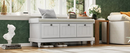 TREXM Classic Shoe Bench with Cushion and Three Drawers, Fluted Entryway Bench with Storage for Living Room, Entryway, and Hallways (Light Gray, OLD SKU: N715P207812E ) - 1st Choice Furniture Direct