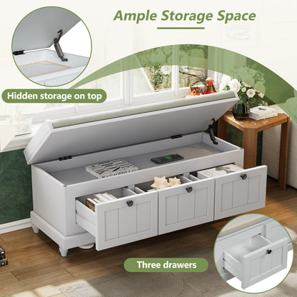 TREXM Classic Shoe Bench with Cushion and Three Drawers, Fluted Entryway Bench with Storage for Living Room, Entryway, and Hallways (Light Gray, OLD SKU: N715P207812E ) - 1st Choice Furniture Direct