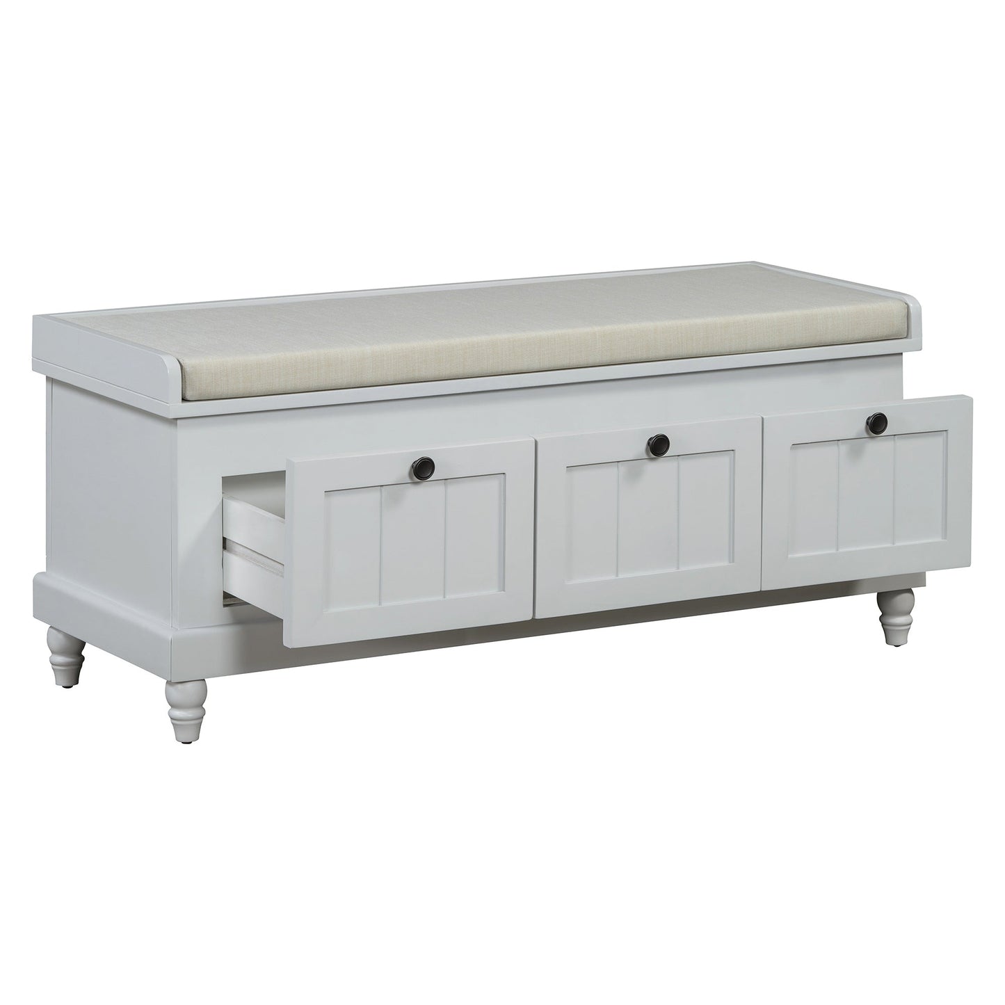TREXM Classic Shoe Bench with Cushion and Three Drawers, Fluted Entryway Bench with Storage for Living Room, Entryway, and Hallways (Light Gray, OLD SKU: N715P207812E ) - 1st Choice Furniture Direct
