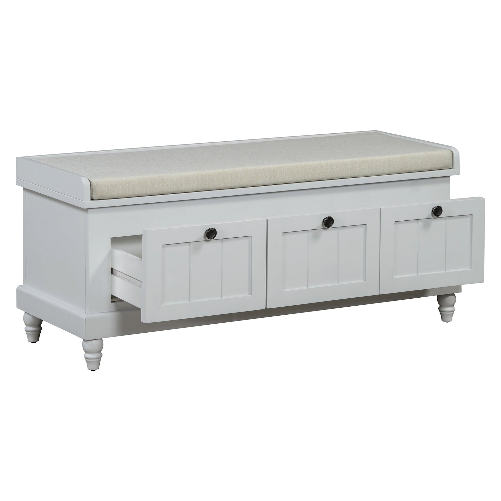 TREXM Classic Shoe Bench with Cushion and Three Drawers, Fluted Entryway Bench with Storage for Living Room, Entryway, and Hallways (Light Gray, OLD SKU: N715P207812E ) - 1st Choice Furniture Direct