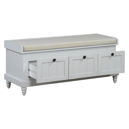 TREXM Classic Shoe Bench with Cushion and Three Drawers, Fluted Entryway Bench with Storage for Living Room, Entryway, and Hallways (Light Gray, OLD SKU: N715P207812E ) - 1st Choice Furniture Direct