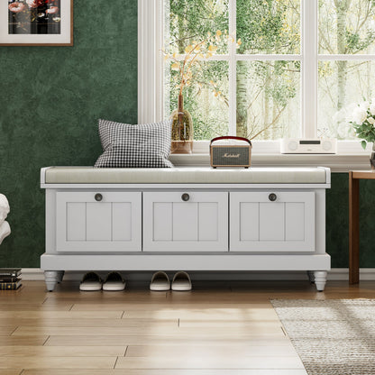 TREXM Classic Shoe Bench with Cushion and Three Drawers, Fluted Entryway Bench with Storage for Living Room, Entryway, and Hallways (Light Gray, OLD SKU: N715P207812E ) - 1st Choice Furniture Direct