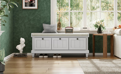 TREXM Classic Shoe Bench with Cushion and Three Drawers, Fluted Entryway Bench with Storage for Living Room, Entryway, and Hallways (Light Gray, OLD SKU: N715P207812E ) - 1st Choice Furniture Direct