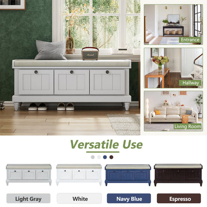 TREXM Classic Shoe Bench with Cushion and Three Drawers, Fluted Entryway Bench with Storage for Living Room, Entryway, and Hallways (Light Gray, OLD SKU: N715P207812E ) - 1st Choice Furniture Direct