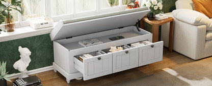 TREXM Classic Shoe Bench with Cushion and Three Drawers, Fluted Entryway Bench with Storage for Living Room, Entryway, and Hallways (Light Gray, OLD SKU: N715P207812E ) - 1st Choice Furniture Direct