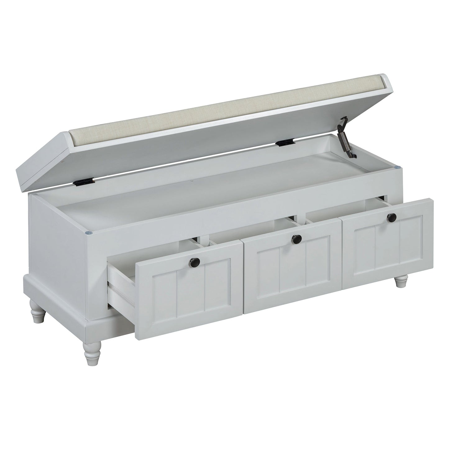TREXM Classic Shoe Bench with Cushion and Three Drawers, Fluted Entryway Bench with Storage for Living Room, Entryway, and Hallways (Light Gray, OLD SKU: N715P207812E ) - 1st Choice Furniture Direct